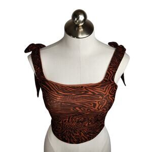 Free People Avenue Tank Top Womens XS Senna Combo‎ Brown Abstract Cropped Ruched